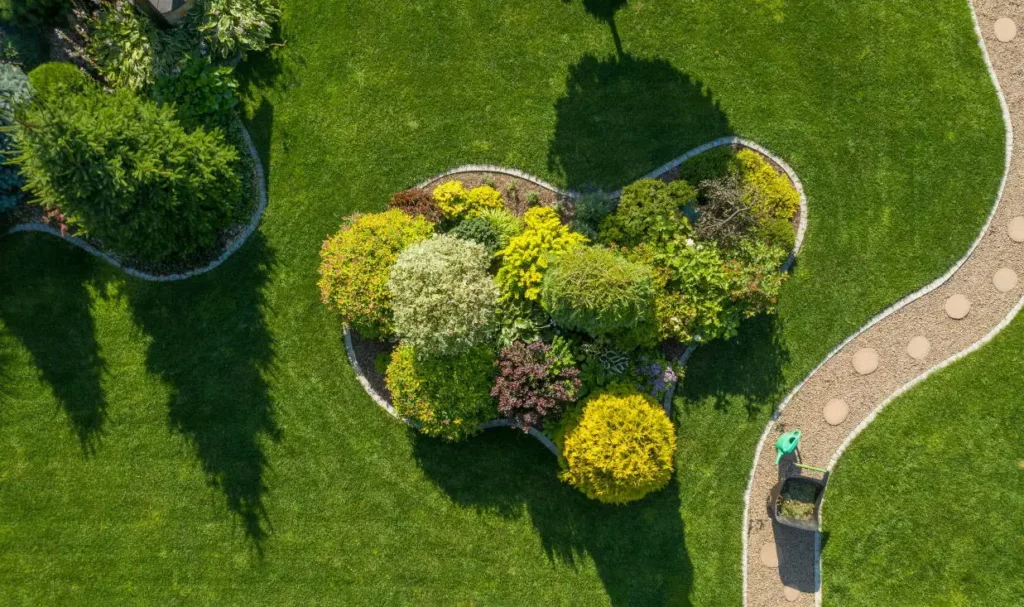 A beautiful landscaping center piece of a garden
